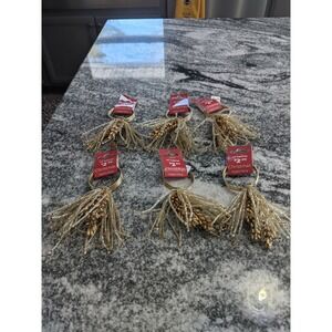 Six Gold Beaded Sequined Napkin Ring Holders Christmas Gold NEW